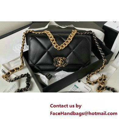 Chanel 19 Shiny Lambskin Wallet On Chain WOC Bag AP3267 Black/Gold 2023