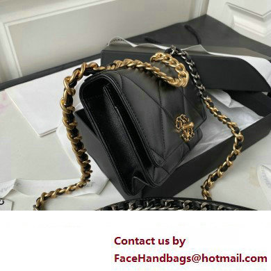 Chanel 19 Shiny Lambskin Wallet On Chain WOC Bag AP3267 Black/Gold 2023