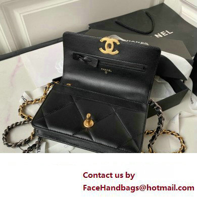 Chanel 19 Shiny Lambskin Wallet On Chain WOC Bag AP3267 Black/Gold 2023