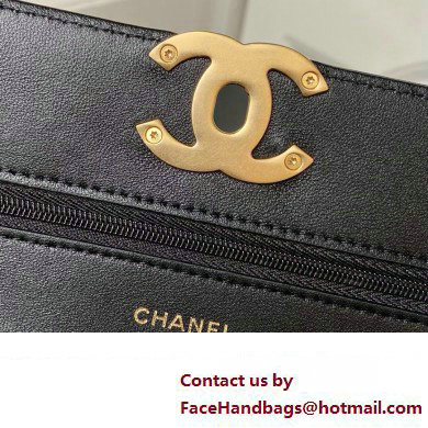 Chanel 19 Shiny Lambskin Wallet On Chain WOC Bag AP3267 Black/Gold 2023