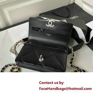 Chanel 19 Shiny Lambskin Wallet On Chain WOC Bag AP3267 Black/Silver 2023