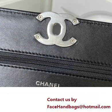 Chanel 19 Shiny Lambskin Wallet On Chain WOC Bag AP3267 Black/Silver 2023