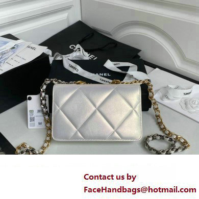 Chanel 19 Shiny Lambskin Wallet On Chain WOC Bag AP3267 Silver 2023 - Click Image to Close