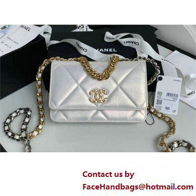 Chanel 19 Shiny Lambskin Wallet On Chain WOC Bag AP3267 Silver 2023