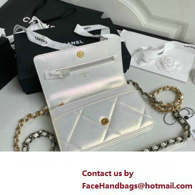 Chanel 19 Shiny Lambskin Wallet On Chain WOC Bag AP3267 Silver 2023