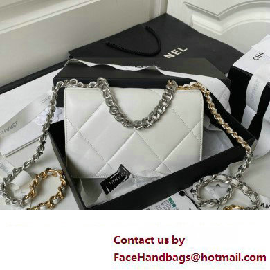 Chanel 19 Shiny Lambskin Wallet On Chain WOC Bag AP3267 White/Silver 2023