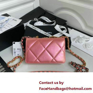 Chanel 19 Shiny Lambskin Wallet On Chain WOC Bag AP3267 pink 2023