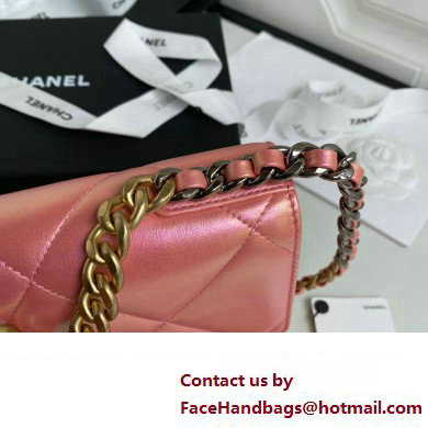 Chanel 19 Shiny Lambskin Wallet On Chain WOC Bag AP3267 pink 2023