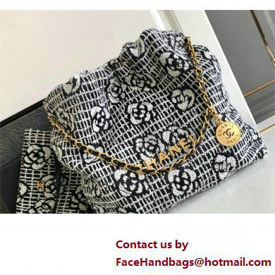 Chanel 22 Camellia Cashmere Jacquard Shopping Bag AS3260 Black/White 2023 - Click Image to Close