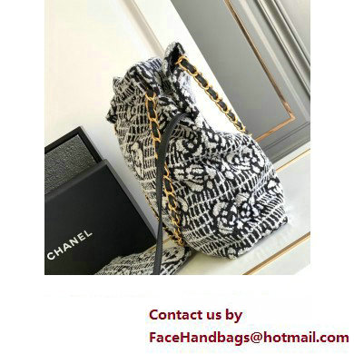 Chanel 22 Camellia Cashmere Jacquard Shopping Bag AS3260 Black/White 2023