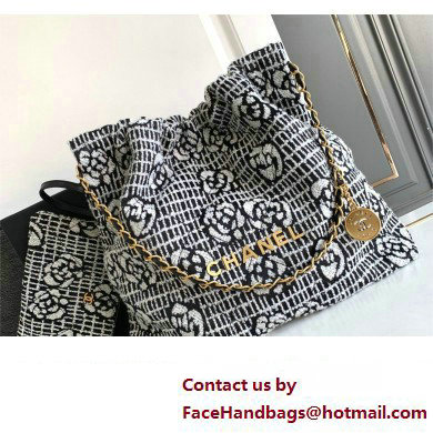 Chanel 22 Camellia Cashmere Jacquard Shopping Bag AS3261 Black/White 2023 - Click Image to Close