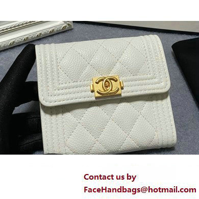 Chanel Boy Small Flap Wallet AP2090 in Grained Calfskin White/Gold