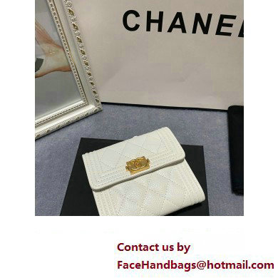 Chanel Boy Small Flap Wallet AP2090 in Grained Calfskin White/Gold