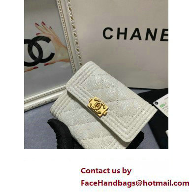 Chanel Boy Small Flap Wallet AP2090 in Grained Calfskin White/Gold