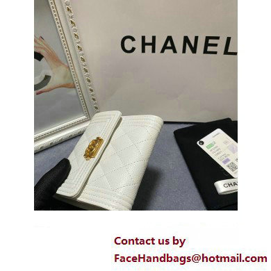 Chanel Boy Small Flap Wallet AP2090 in Grained Calfskin White/Gold