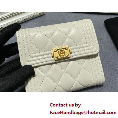 Chanel Boy Small Flap Wallet AP2090 in Lambskin White/Gold - Click Image to Close