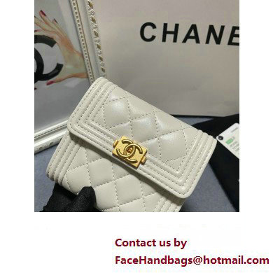 Chanel Boy Small Flap Wallet AP2090 in Lambskin White/Gold