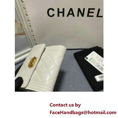 Chanel Boy Small Flap Wallet AP2090 in Lambskin White/Gold