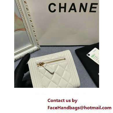 Chanel Boy Small Flap Wallet AP2090 in Lambskin White/Gold