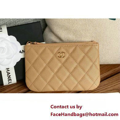 Chanel Classic Mini Pouch in Grained Shiny Calfskin A82365 beige with gold hardware 2022 - Click Image to Close