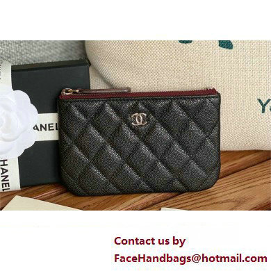 Chanel Classic Mini Pouch in Grained Shiny Calfskin A82365 black with silver hardware 2022