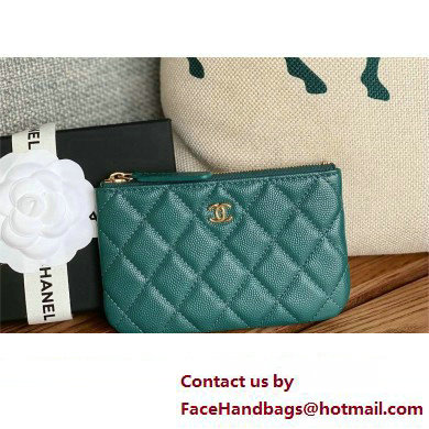 Chanel Classic Mini Pouch in Grained Shiny Calfskin A82365 dark green with gold hardware 2022