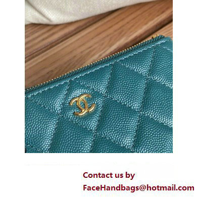 Chanel Classic Mini Pouch in Grained Shiny Calfskin A82365 dark green with gold hardware 2022