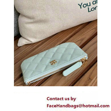 Chanel Classic Mini Pouch in Grained Shiny Calfskin A82365 mint green with gold hardware 2022