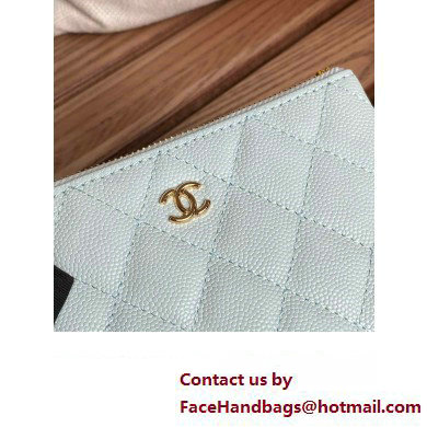 Chanel Classic Mini Pouch in Grained Shiny Calfskin A82365 mint green with gold hardware 2022