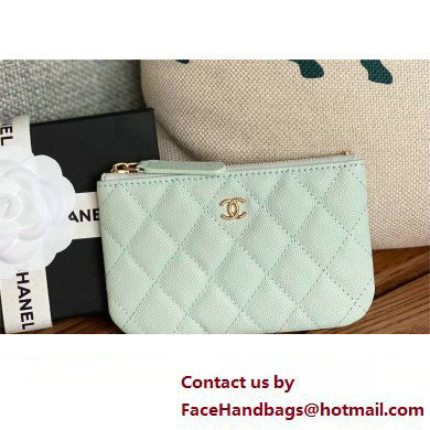 Chanel Classic Mini Pouch in Grained Shiny Calfskin A82365 mint green with gold hardware 2022