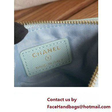 Chanel Classic Mini Pouch in Grained Shiny Calfskin A82365 mint green with gold hardware 2022