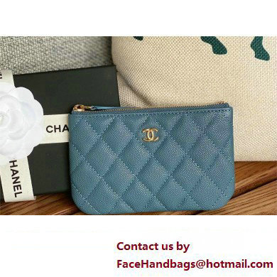 Chanel Classic Mini Pouch in Grained Shiny Calfskin A82365 navy blue with gold hardware 2022 - Click Image to Close