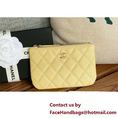 Chanel Classic Mini Pouch in Grained Shiny Calfskin A82365 pale yellow with gold hardware 2022