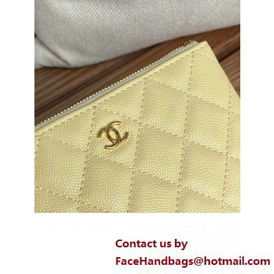 Chanel Classic Mini Pouch in Grained Shiny Calfskin A82365 pale yellow with gold hardware 2022