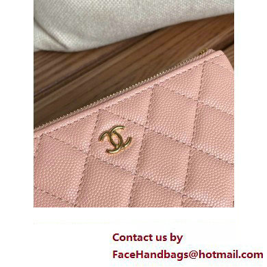 Chanel Classic Mini Pouch in Grained Shiny Calfskin A82365 pink with gold hardware 2022