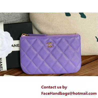 Chanel Classic Mini Pouch in Grained Shiny Calfskin A82365 purple with gold hardware 2022