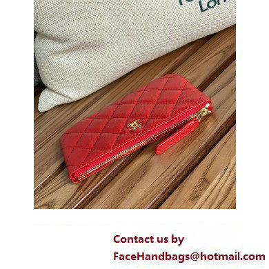 Chanel Classic Mini Pouch in Grained Shiny Calfskin A82365 red with gold hardware 2022