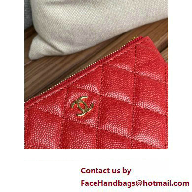 Chanel Classic Mini Pouch in Grained Shiny Calfskin A82365 red with gold hardware 2022