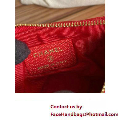 Chanel Classic Mini Pouch in Grained Shiny Calfskin A82365 red with gold hardware 2022