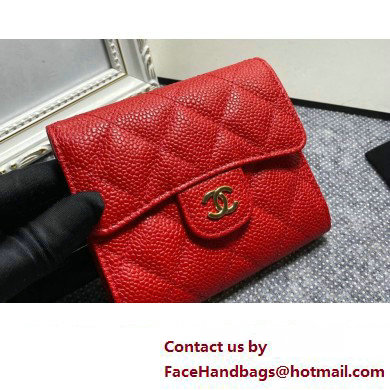 Chanel Classic Small Flap Wallet AP0231 in Grained Calfskin Red/Gold