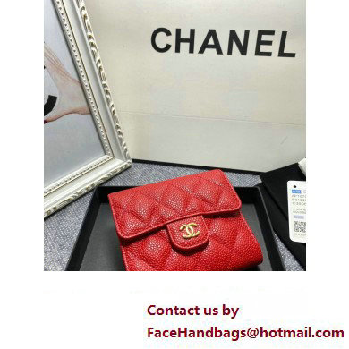 Chanel Classic Small Flap Wallet AP0231 in Grained Calfskin Red/Gold