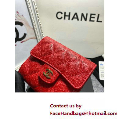 Chanel Classic Small Flap Wallet AP0231 in Grained Calfskin Red/Gold