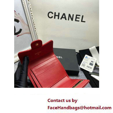 Chanel Classic Small Flap Wallet AP0231 in Grained Calfskin Red/Gold