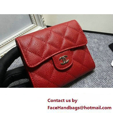 Chanel Classic Small Flap Wallet AP0231 in Grained Calfskin Red/Silver