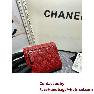 Chanel Classic Small Flap Wallet AP0231 in Grained Calfskin Red/Silver