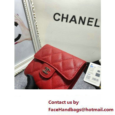 Chanel Classic Small Flap Wallet AP0231 in Grained Calfskin Red/Silver