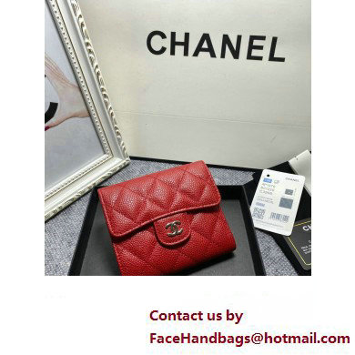 Chanel Classic Small Flap Wallet AP0231 in Grained Calfskin Red/Silver