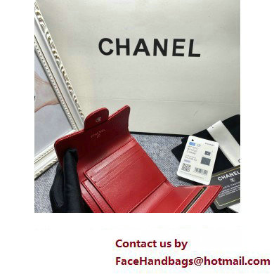 Chanel Classic Small Flap Wallet AP0231 in Grained Calfskin Red/Silver