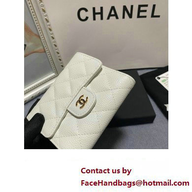 Chanel Classic Small Flap Wallet AP0231 in Grained Calfskin White/Gold