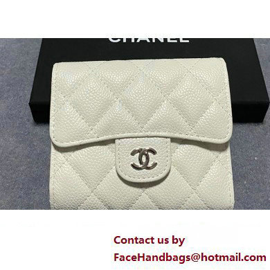 Chanel Classic Small Flap Wallet AP0231 in Grained Calfskin White/Silver